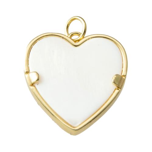Brass Heart Pendants, with White Shell, plated, fashion jewelry, golden, nickel, lead & cadmium free, 19x4x23mm, Sold By PC