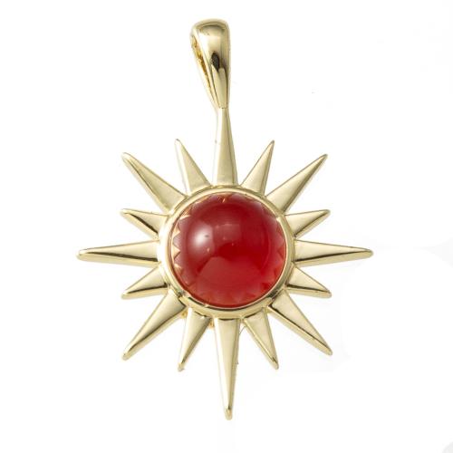 Colgantes de Gemas, metal, con Piedras preciosas, sol, chapado, Joyería, Rojo, libre de níquel, plomo & cadmio, 20.60x6x28.80mm, Vendido por UD