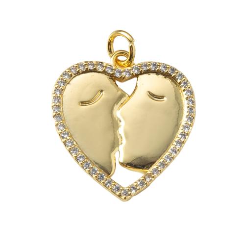 Cubic Zirconia Micro Pave Brass Pendant, Heart, plated, fashion jewelry & micro pave cubic zirconia, golden, nickel, lead & cadmium free, 19.30x1.70x24.20mm, Sold By PC