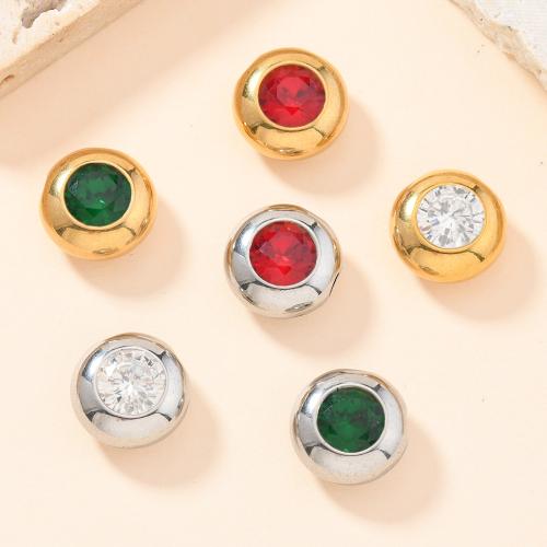 Cubic Zirconia Pendant, 304 Stainless Steel, Round, plated, DIY & micro pave cubic zirconia, more colors for choice, Sold By PC