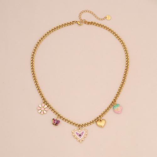 Stainless Steel Jewelry Necklace, 304 Stainless Steel, with Acrylic, plated, different styles for choice & for woman & enamel, golden, Sold By PC