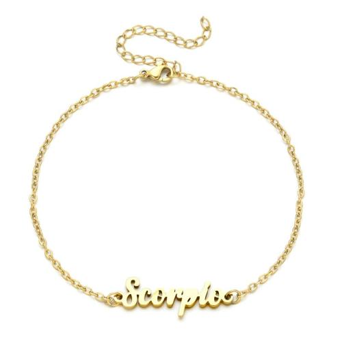 Stainless Steel Anklet, 304 Stainless Steel, plated, Zodiac symbols jewelry & different designs for choice & for woman, more colors for choice, Length:Approx 24 cm, Sold By PC
