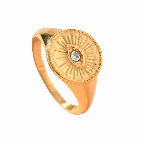 Rhinestone-Edelstahl -Finger-Ring, 304 Edelstahl, goldfarben plattiert, unisex & verschiedene Größen vorhanden & mit Strass, keine, verkauft von PC