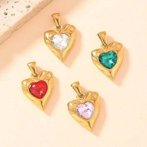 Rhinestone Pendant, 304 Stainless Steel, Heart, gold color plated, DIY & with rhinestone, more colors for choice, Sold By PC