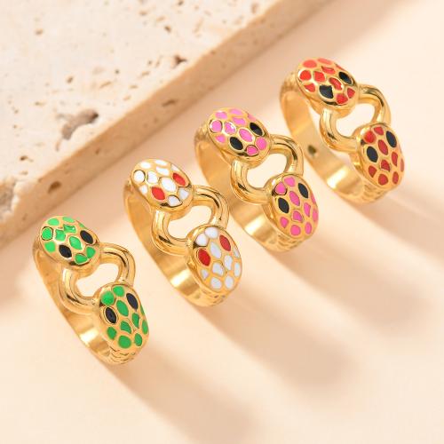 Enamel Stainless Steel Finger Ring, 304 Stainless Steel, gold color plated, Unisex & hollow, more colors for choice, US Ring Size:8, Sold By PC
