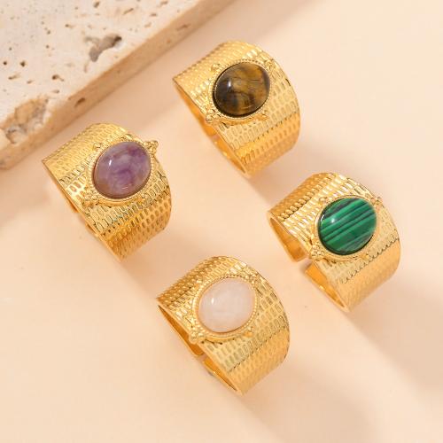 Stainless Steel Finger Ring, 304 Stainless Steel, with Natural Stone, 18K gold plated, fashion jewelry & different materials for choice & Unisex, more colors for choice, US Ring Size:8, Sold By PC