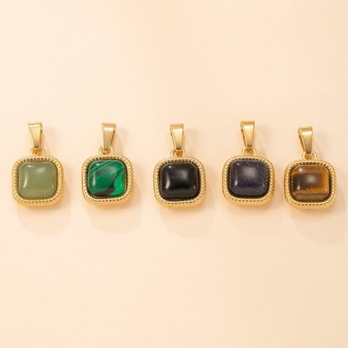 Gemstone Pendants Jewelry, 304 Stainless Steel, with Natural Stone, Square, gold color plated, DIY, more colors for choice, Sold By PC