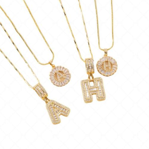 Brass Necklace, Alphabet Letter, 2 pieces & fashion jewelry & Unisex & with rhinestone, golden, Sold By Set