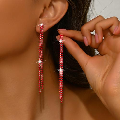 Tibetan Style Tassel Earring, plated, fashion jewelry & for woman & with rhinestone, more colors for choice, 5x95mm, Sold By Pair
