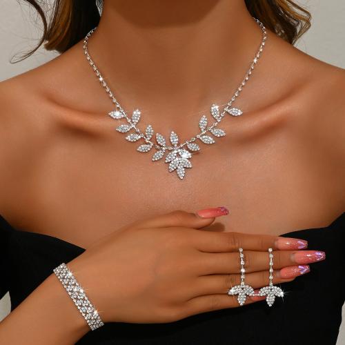 Tibetan Style Jewelry Set, Leaf, silver color plated, different styles for choice & for woman & with rhinestone, Sold By Set