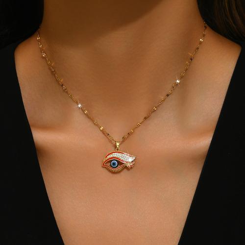 Titanium Steel Necklace, with 2.4inch extender chain, Evil Eye, gold color plated, different styles for choice & for woman & with rhinestone, Length:Approx 15.4 Inch, Sold By PC