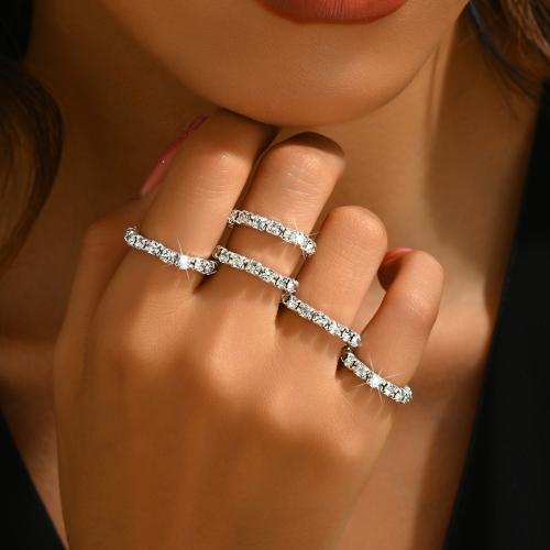 Zinklegierung Ring Set, silberfarben plattiert, 5 Stück & elastisch & für Frau & mit Strass, Größe:10, verkauft von setzen