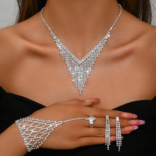 Tibetan Style Jewelry Set, silver color plated, different styles for choice & for woman & with rhinestone, Sold By Set