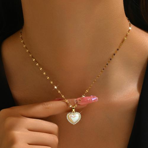 Titanium Steel Necklace, with 2.4inch extender chain, Heart, plated, different styles for choice & for woman & with rhinestone, Length:Approx 15.4 Inch, Sold By PC
