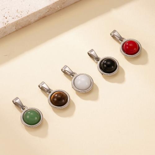 Edelstein Anhänger Schmuck, 304 Edelstahl, mit Naturstein, rund, plattiert, DIY & verschiedenen Materialien für die Wahl, keine, verkauft von PC