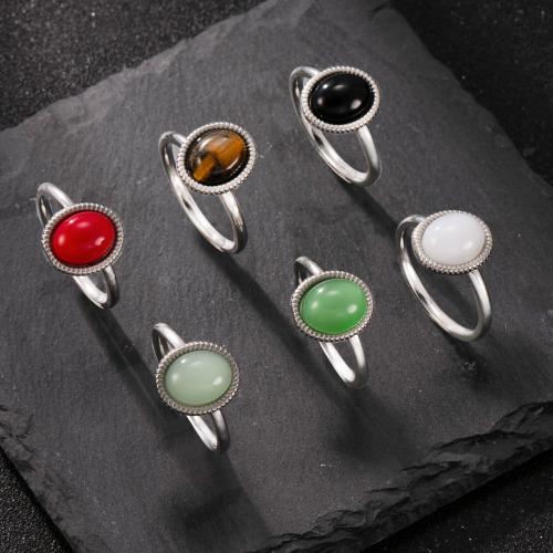 304 Stainless Steel Finger Ring, with Natural Stone, plated, different materials for choice & different size for choice & for woman, more colors for choice, Sold By PC