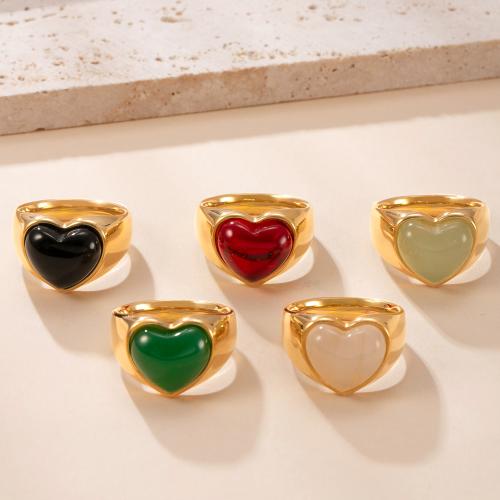 304 Stainless Steel Finger Ring, with Natural Stone, gold color plated, different materials for choice & different size for choice & for woman, more colors for choice, Sold By PC