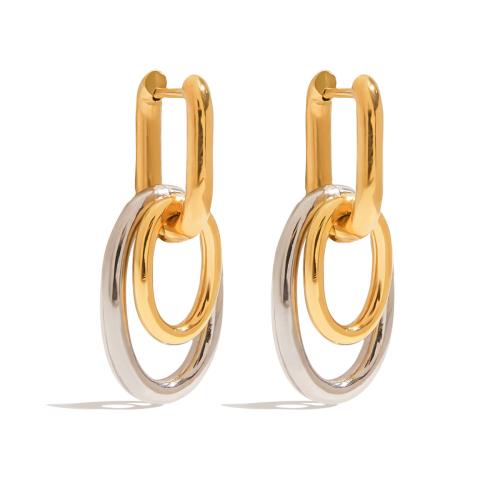 Acero inoxidable gota pendiente, acero inoxidable 304, chapado, para mujer & 2-tono & hueco, Vendido por Par