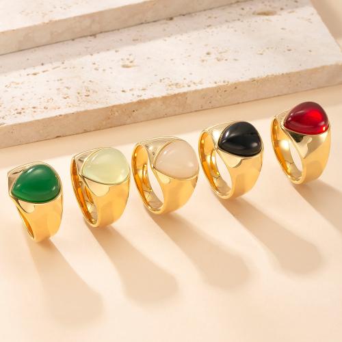 304 Stainless Steel Finger Ring, with Natural Stone, gold color plated, fashion jewelry & Unisex & different size for choice, more colors for choice, Sold By PC