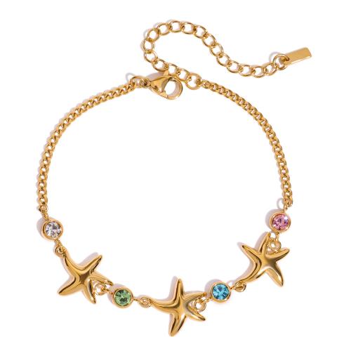 Stainless Steel Jewelry Bracelet, 304 Stainless Steel, with Cubic Zirconia, plated, fashion jewelry & different styles for choice & for woman, golden, Sold By PC