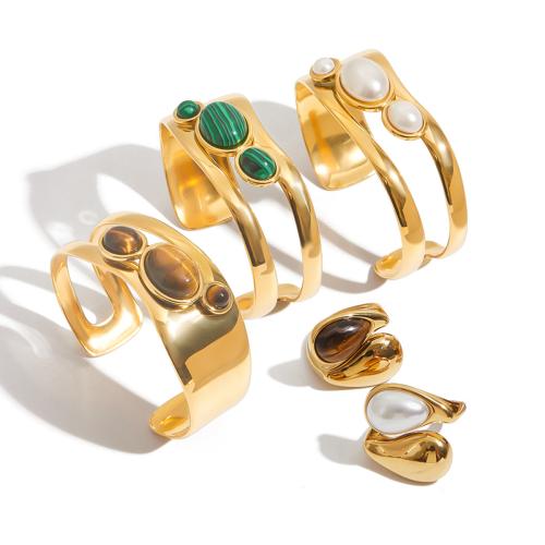 Fashion Stainless Steel Jewelry Sets, 304 Stainless Steel, with Natural Stone, plated, different materials for choice & different styles for choice & for woman, golden, Sold By PC