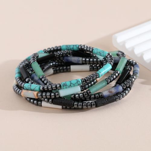 Gemstone Bracelets, Natural Stone, with Elastic Thread & Hematite, handmade, fashion jewelry & different materials for choice & Unisex, Length:7.08 Inch, Sold By PC