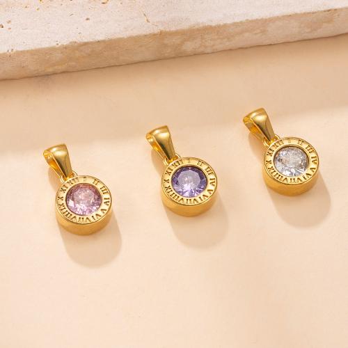 304 Stainless Steel Pendant, Round, 18K gold plated, DIY & with rhinestone, more colors for choice, Sold By PC