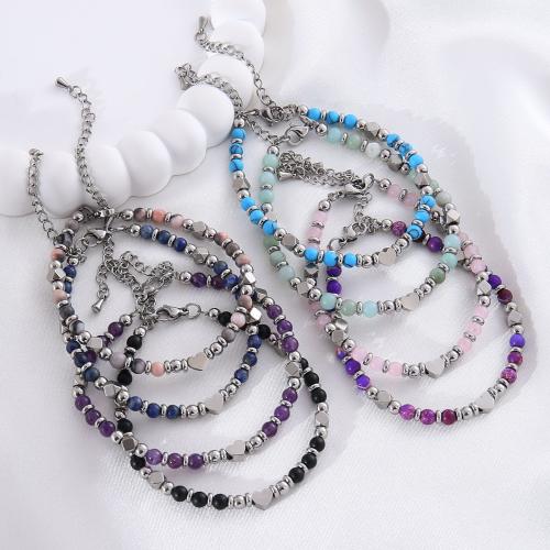 Gemstone Bracelets, 304 Stainless Steel, with Natural Stone, with 1.96 Inch extender chain, handmade, fashion jewelry & different materials for choice & Unisex, Length:6.69 Inch, Sold By PC