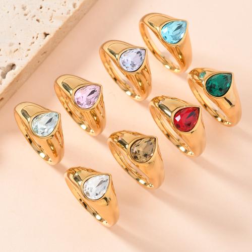 304 Stainless Steel Finger Ring, gold color plated, Unisex & different size for choice & with rhinestone, more colors for choice, Sold By PC