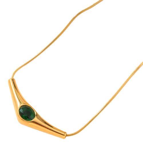 acero inoxidable 304 collar, con Piedras preciosas, chapado en color dorado, Joyería & unisexo, más colores para la opción, longitud:55 cm, Vendido por UD