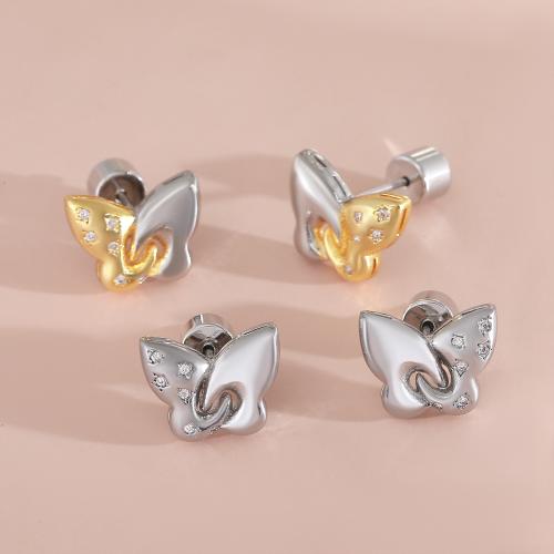 Cúbicos Circonia Pendiente Latón Micro pavimenta, metal, Mariposa, chapado, Joyería & micro arcilla de zirconia cúbica & para mujer, más colores para la opción, Vendido por Par