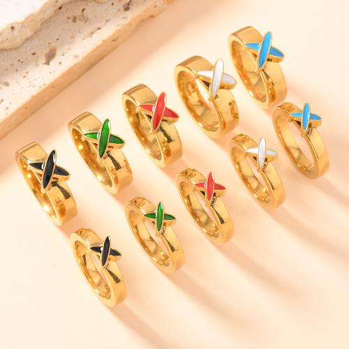 304 Stainless Steel Finger Ring, 18K gold plated, Unisex & different size for choice & enamel, more colors for choice, Sold By PC