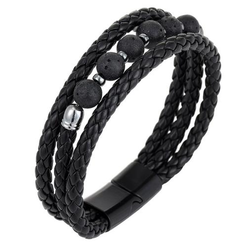 PU Schnur Armbänder, PU Leder, mit Synthetischer Edelstein, plattiert, drei Schichten & verschiedenen Materialien für die Wahl & unisex, Beads: 8mm, Länge:ca. 21.5 cm, verkauft von PC