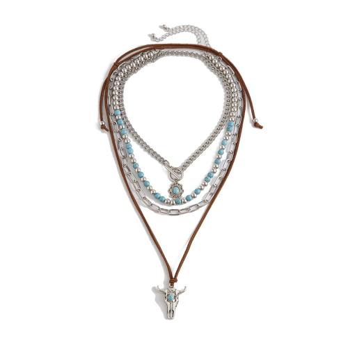 Multi Layer Necklace, Tibetan Style, with Copper Coated Iron & Velveteen & iron chain & turquoise & Copper Coated Plastic, plated, fashion jewelry & multilayer & for woman, more colors for choice, Sold By PC