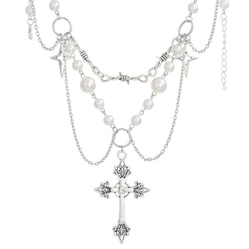 Tibetan Style Jewelry Necklace, with Plastic Pearl & Acrylic, Double Layer & fashion jewelry & different styles for choice & for woman, more colors for choice, Sold By PC