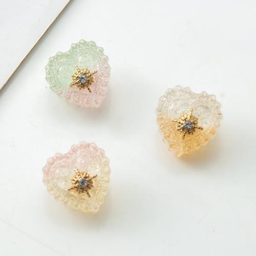Resin Decoration, with Brass, Heart, DIY & with rhinestone, more colors for choice, 13.65x10x14mm, Sold By PC