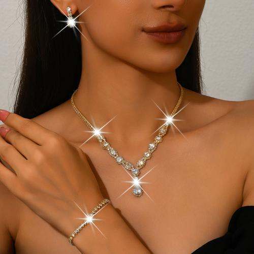 Brass Jewelry Set, plated, different styles for choice & micro pave cubic zirconia & for woman, Sold By Set