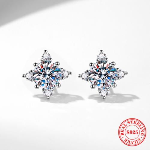 925 Sterling Silver Stud Earring, Eight Point Star, platinum plated, different styles for choice & for woman, Sold By Pair