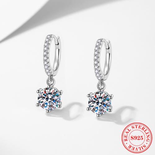 925 Sterling Silver Huggie Hoop Drop Earring, platinum plated, different styles for choice & for woman, 22mm, Sold By Pair