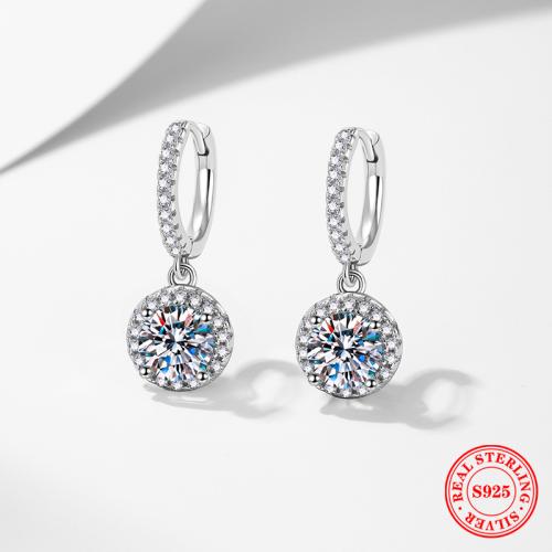 925 Sterling Silver Huggie Hoop Drop Earring, platinum plated, different materials for choice & micro pave cubic zirconia & for woman, 22mm, Sold By Pair
