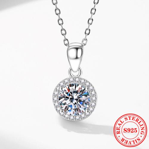925 Sterling Silver Necklace, with 2inch extender chain, Round, platinum plated, different materials for choice & micro pave cubic zirconia & for woman, Length:Approx 15.7 Inch, Sold By PC