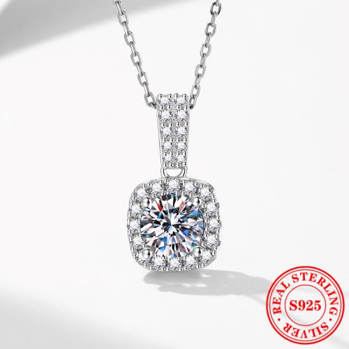 925 Sterling Silver Necklace, with 2inch extender chain, Square, platinum plated, different materials for choice & micro pave cubic zirconia & for woman, Length:Approx 15.7 Inch, Sold By PC