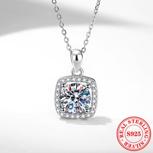 925 Sterling Silver Necklace, with 2inch extender chain, Square, silver color plated, different materials for choice & for woman, Length:Approx 15.7 Inch, Sold By PC