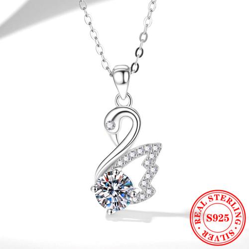 925er Sterling Silber Halskette, mit Verlängerungskettchen von 2inch, Schwan, platiniert, verschiedenen Materialien für die Wahl & Micro pave Zirkonia & für Frau, Länge:ca. 15.7 ZollInch, verkauft von PC