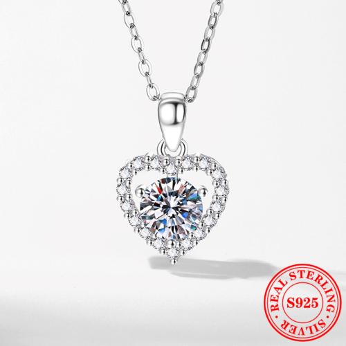Argent sterling 925 collier, avec 2inch chaînes de rallonge, coeur, Plaqué de platine, différents matériaux pour le choix & pavé de micro zircon & pour femme, Longueur:Environ 15.7 pouce, Vendu par PC