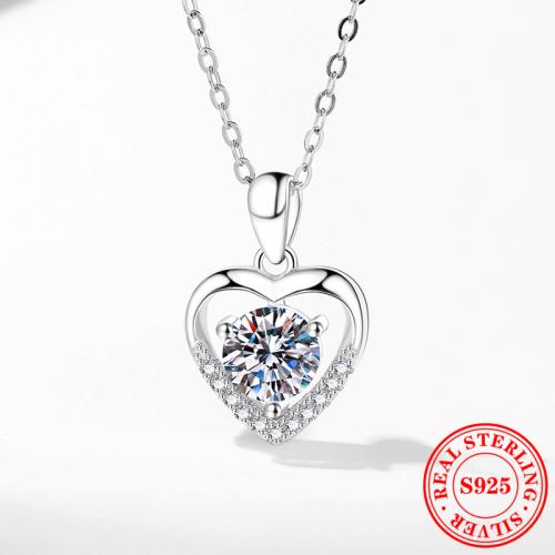Argent sterling 925 collier, avec 2inch chaînes de rallonge, coeur, Plaqué de platine, différents matériaux pour le choix & pavé de micro zircon & pour femme, Longueur:Environ 15.7 pouce, Vendu par PC