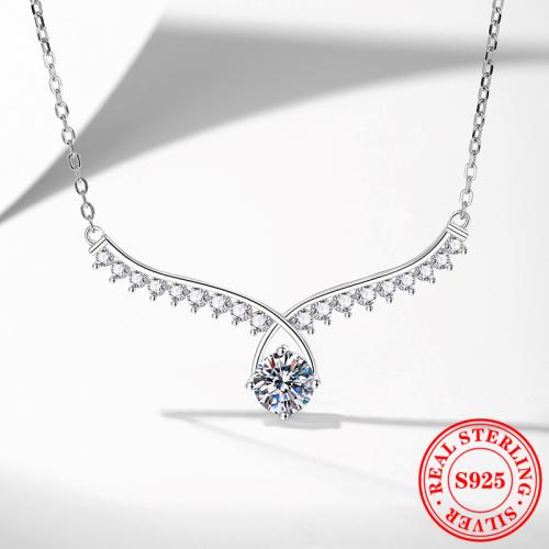 Argent sterling 925 collier, avec 2inch chaînes de rallonge, Plaqué de platine, différents matériaux pour le choix & pavé de micro zircon & pour femme, Longueur:Environ 15.7 pouce, Vendu par PC