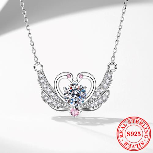 Plata de ley 925 collar, con 2inch extender cadena, Cisne, chapado en platina real, diferentes materiales para la opción & micro arcilla de zirconia cúbica & para mujer, longitud:aproximado 15.7 Inch, Vendido por UD