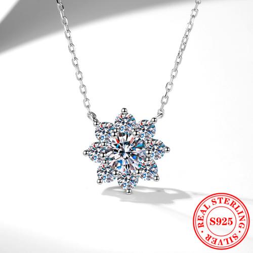 925 Sterling Silver Necklace, with 2inch extender chain, Flower, platinum plated, different materials for choice & micro pave cubic zirconia & for woman, Length:Approx 15.7 Inch, Sold By PC