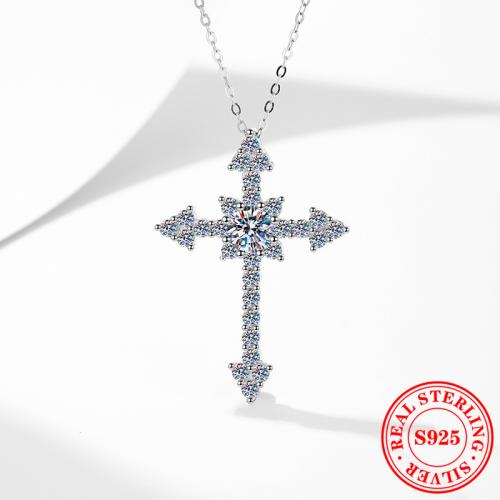 Argent sterling 925 collier, avec 2inch chaînes de rallonge, croix, Plaqué de platine, différents matériaux pour le choix & pour femme, Longueur:Environ 15.7 pouce, Vendu par PC